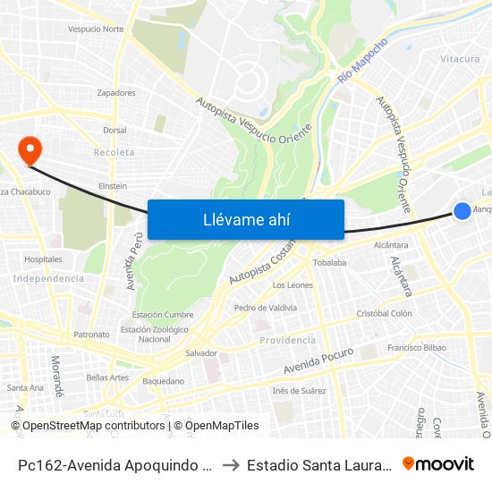 Pc162-Avenida Apoquindo / Esq. Rosa O'Higgins to Estadio Santa Laura-Universidad Sek map