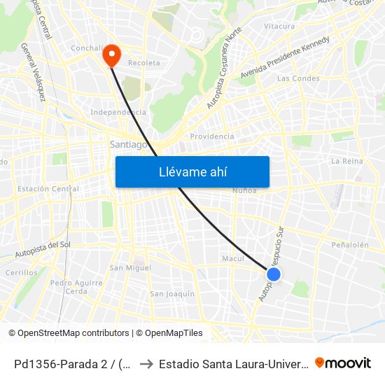 Pd1356-Parada 2 / (M) Quilín to Estadio Santa Laura-Universidad Sek map