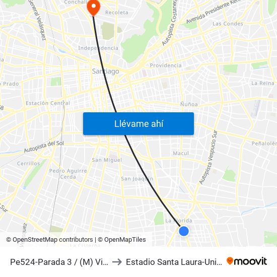 Pe524-Parada 3 / (M) Vicente Valdés to Estadio Santa Laura-Universidad Sek map