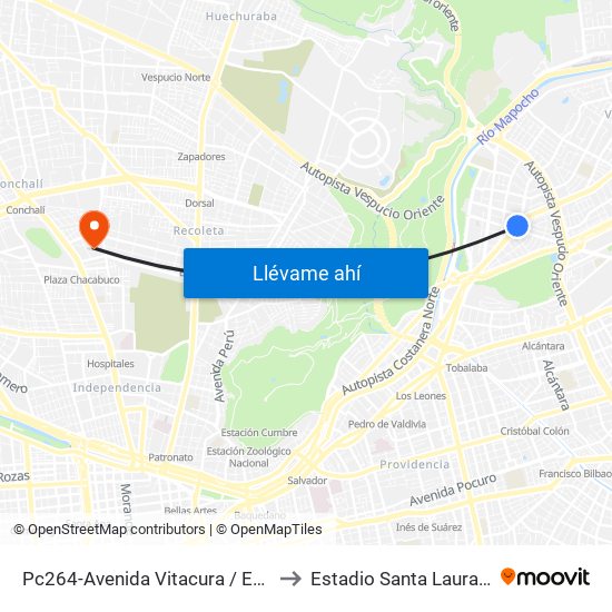 Pc264-Avenida Vitacura / Esq. Alonso De Córdova to Estadio Santa Laura-Universidad Sek map