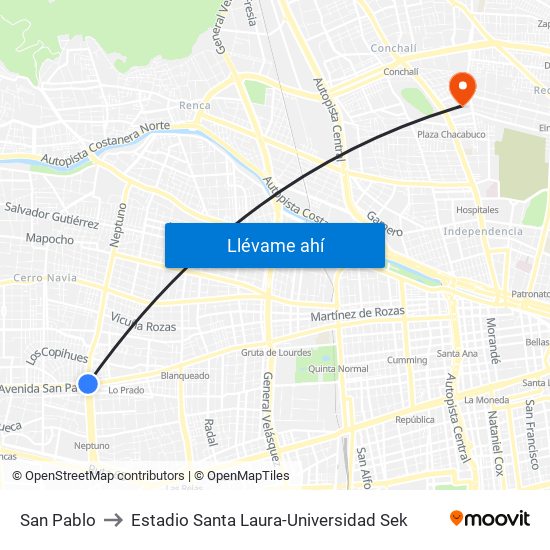 San Pablo to Estadio Santa Laura-Universidad Sek map