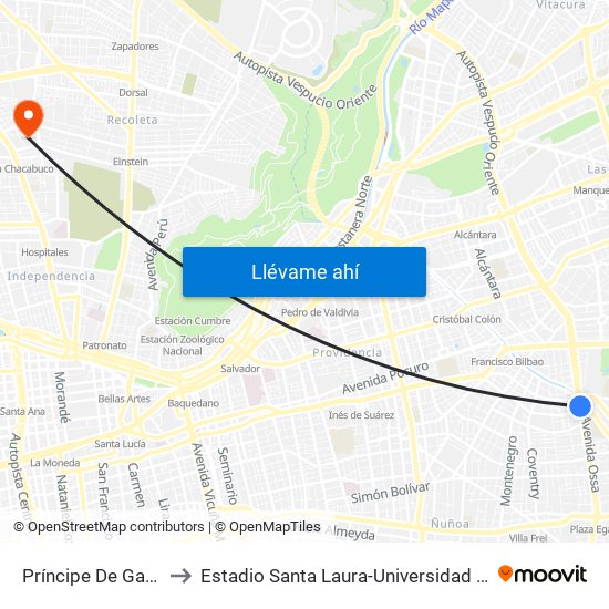 Príncipe De Gales to Estadio Santa Laura-Universidad Sek map