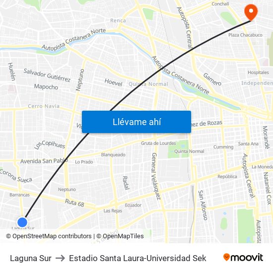 Laguna Sur to Estadio Santa Laura-Universidad Sek map