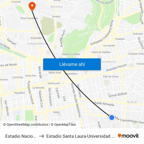 Estadio Nacional to Estadio Santa Laura-Universidad Sek map