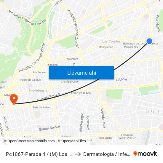 Pc1067-Parada 4 / (M) Los Dominicos to Dermatología / Infectología map