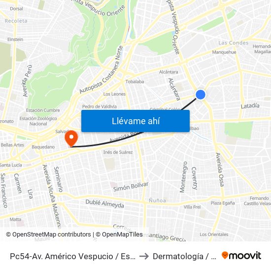 Pc54-Av. Américo Vespucio / Esq. Av. Cristóbal Colón to Dermatología / Infectología map