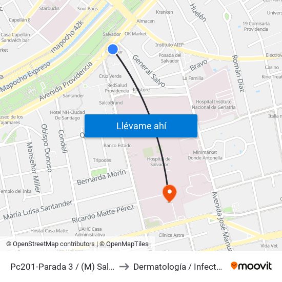 Pc201-Parada 3 / (M) Salvador to Dermatología / Infectología map