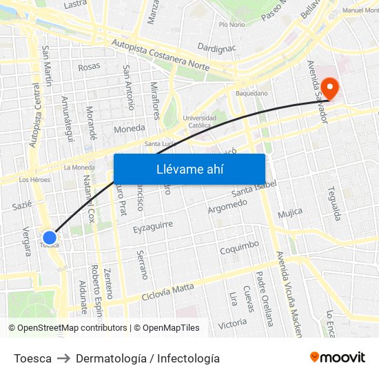 Toesca to Dermatología / Infectología map