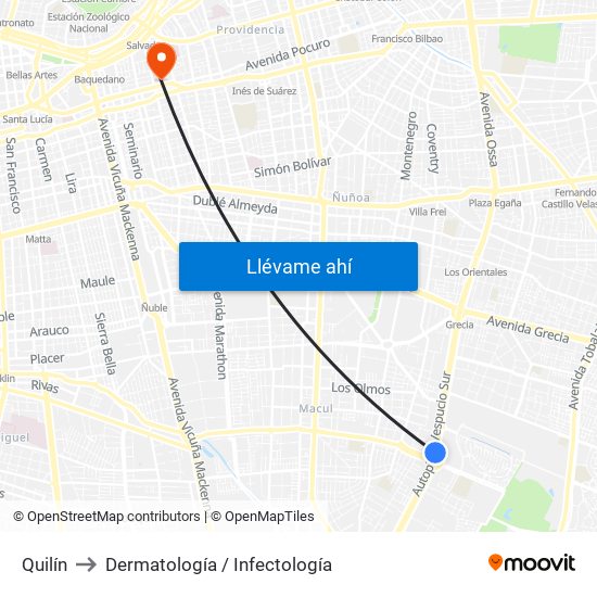 Quilín to Dermatología / Infectología map