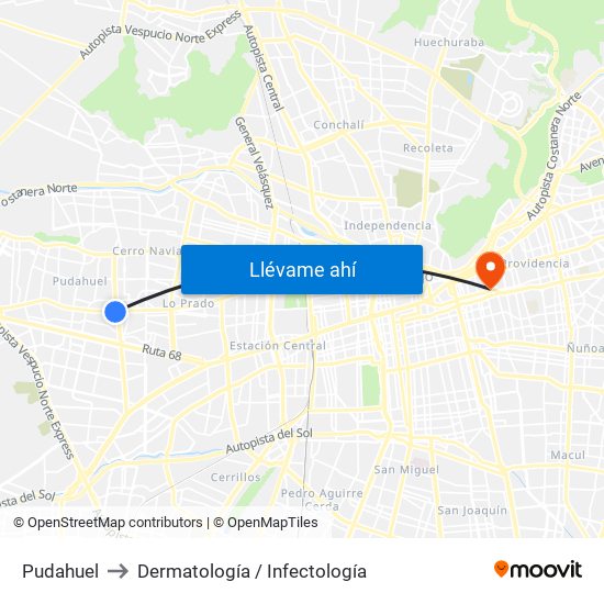 Pudahuel to Dermatología / Infectología map