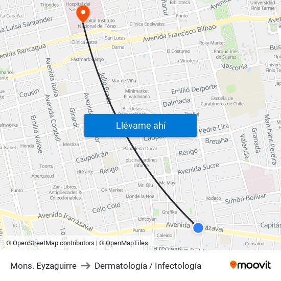 Mons. Eyzaguirre to Dermatología / Infectología map