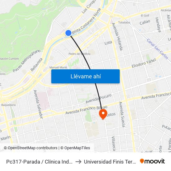 Pc317-Parada / Clínica Indisa to Universidad Finis Terrae map