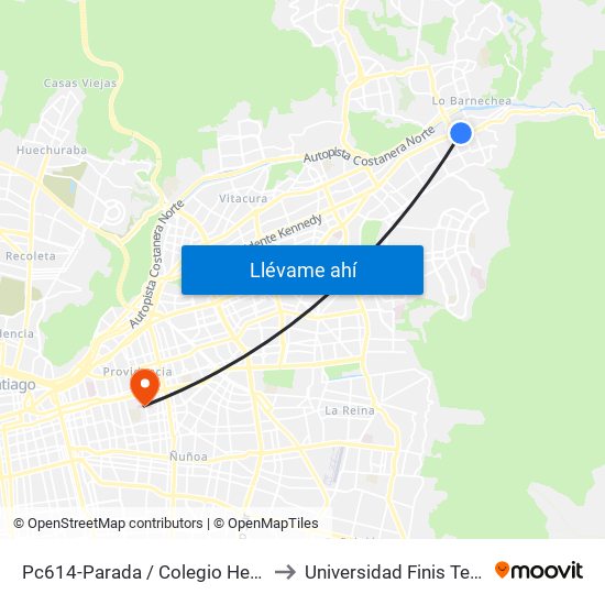 Pc614-Parada / Colegio Hebreo to Universidad Finis Terrae map