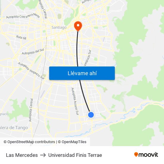 Las Mercedes to Universidad Finis Terrae map