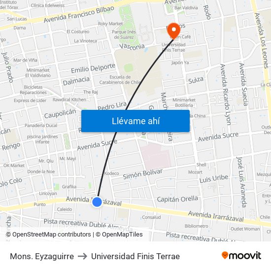 Mons. Eyzaguirre to Universidad Finis Terrae map