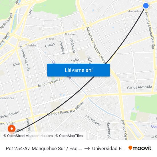 Pc1254-Av. Manquehue Sur / Esq. Avenida Apoquindo to Universidad Finis Terrae map