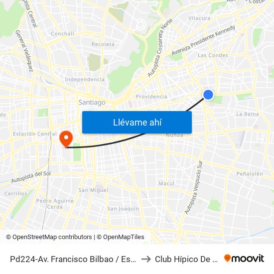 Pd224-Av. Francisco Bilbao / Esq. Av. S. Elcano to Club Hípico De Santiago map