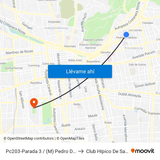 Pc203-Parada 3 / (M) Pedro De Valdivia to Club Hípico De Santiago map