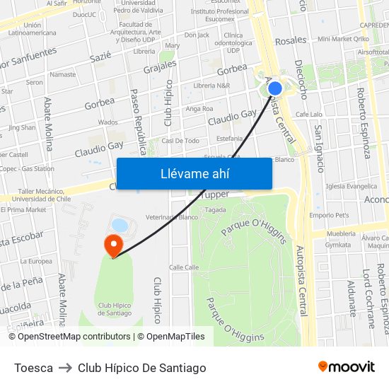 Toesca to Club Hípico De Santiago map