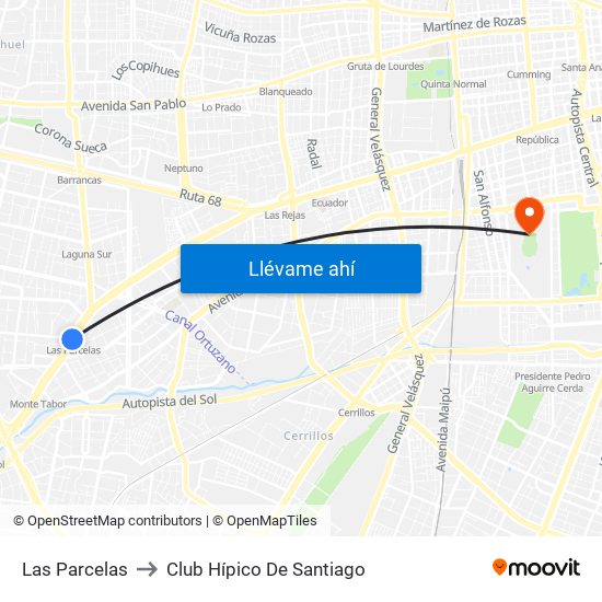 Las Parcelas to Club Hípico De Santiago map