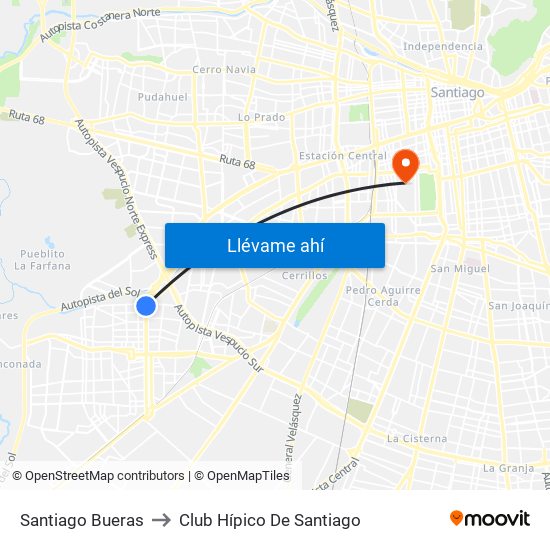 Santiago Bueras to Club Hípico De Santiago map