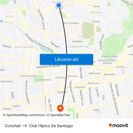 Conchalí to Club Hípico De Santiago map