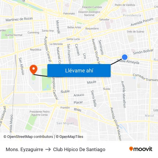 Mons. Eyzaguirre to Club Hípico De Santiago map