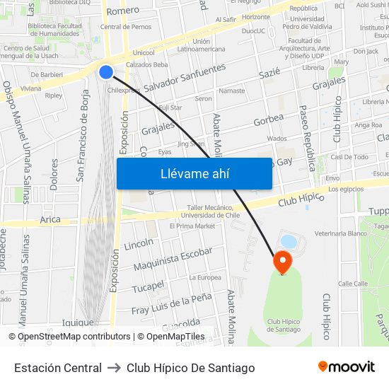 Estación Central to Club Hípico De Santiago map