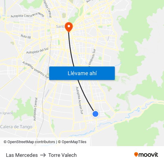 Las Mercedes to Torre Valech map