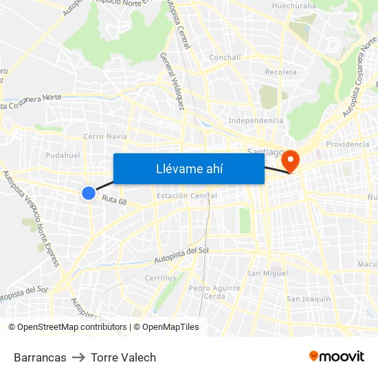 Barrancas to Torre Valech map