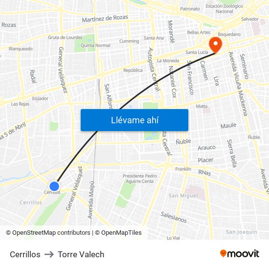 Cerrillos to Torre Valech map