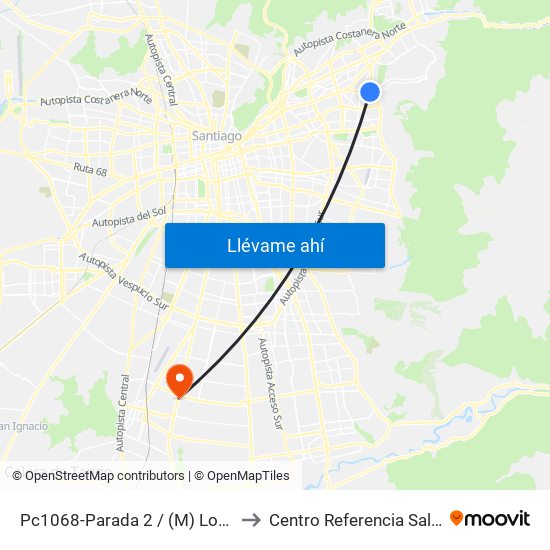 Pc1068-Parada 2 / (M) Los Dominicos to Centro Referencia Salud El Pino map