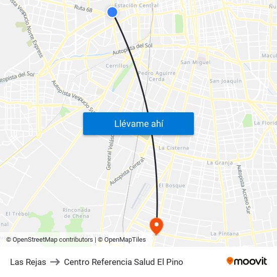 Las Rejas to Centro Referencia Salud El Pino map