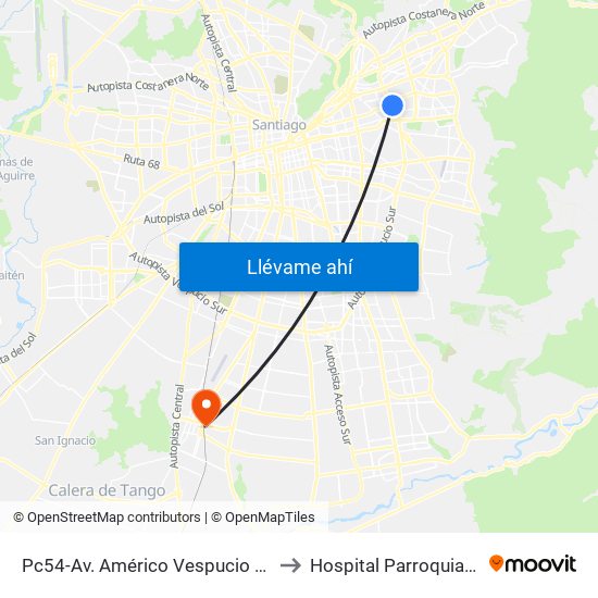 Pc54-Av. Américo Vespucio / Esq. Av. Cristóbal Colón to Hospital Parroquial De San Bernardo map