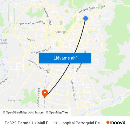 Pc322-Parada 1 / Mall Parque Arauco to Hospital Parroquial De San Bernardo map