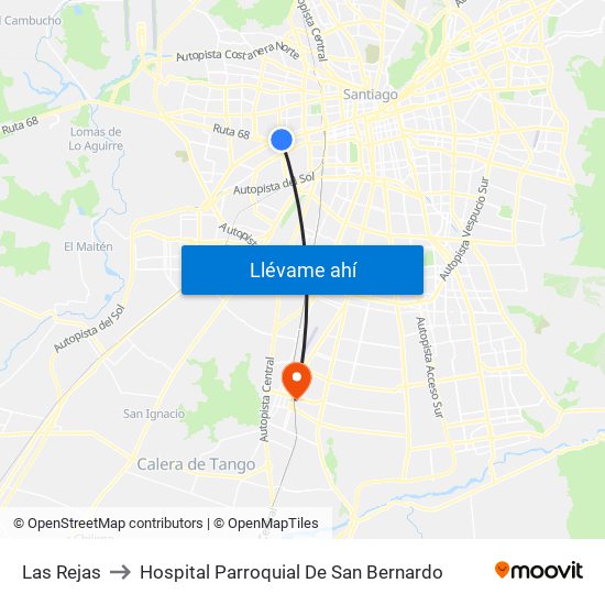 Las Rejas to Hospital Parroquial De San Bernardo map