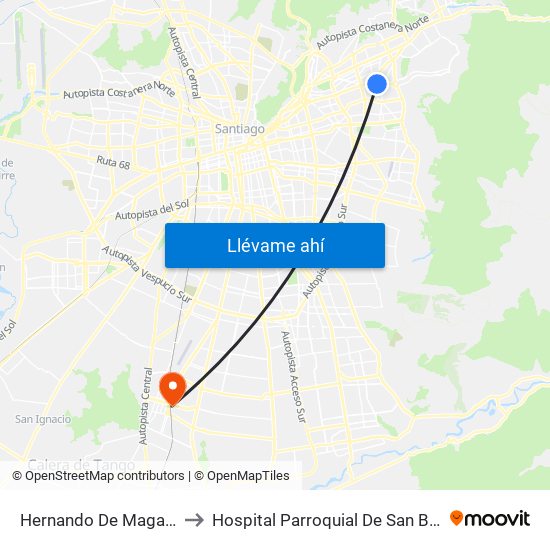 Hernando De Magallanes to Hospital Parroquial De San Bernardo map