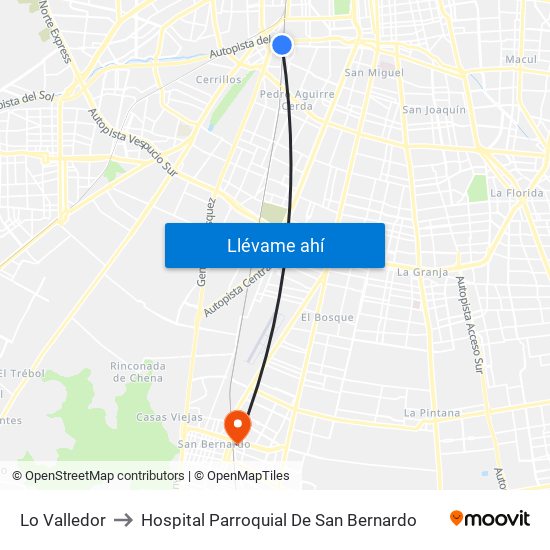 Lo Valledor to Hospital Parroquial De San Bernardo map