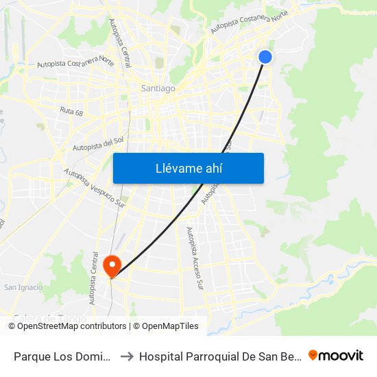 Parque Los Dominicos to Hospital Parroquial De San Bernardo map