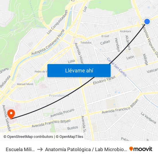 Escuela Militar to Anatomía Patológica / Lab Microbiología map