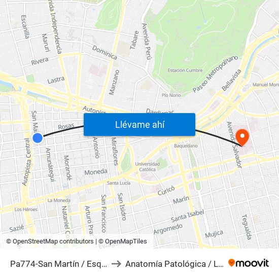 Pa774-San Martín / Esq. Santo Domingo to Anatomía Patológica / Lab Microbiología map