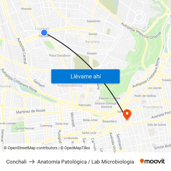 Conchalí to Anatomía Patológica / Lab Microbiología map