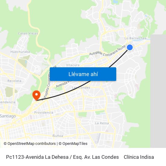 Pc1123-Avenida La Dehesa / Esq. Av. Las Condes to Clínica Indisa map
