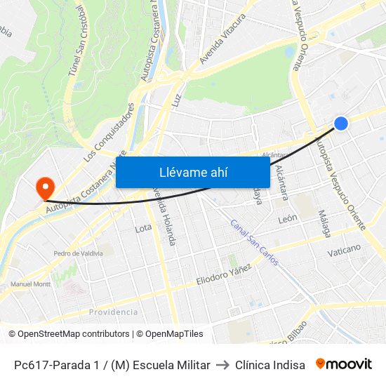 Pc617-Parada 1 / (M) Escuela Militar to Clínica Indisa map
