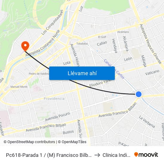 Pc618-Parada 1 / (M) Francisco Bilbao to Clínica Indisa map