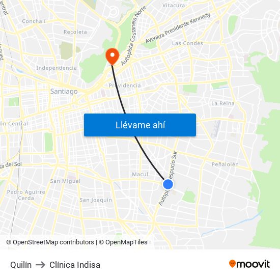 Quilín to Clínica Indisa map