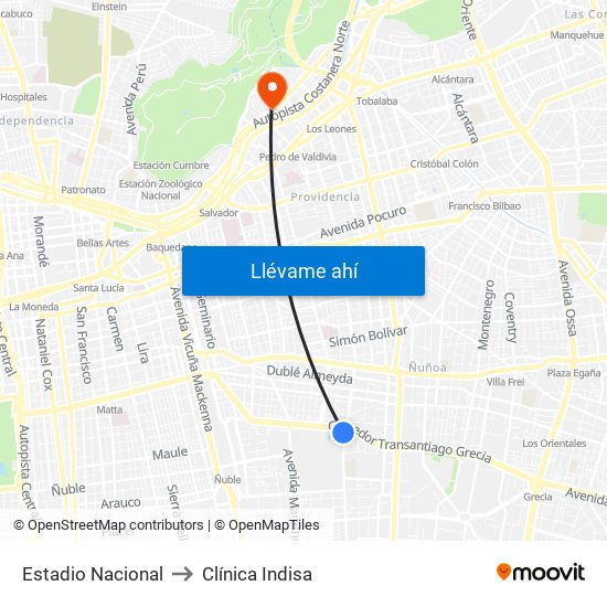 Estadio Nacional to Clínica Indisa map