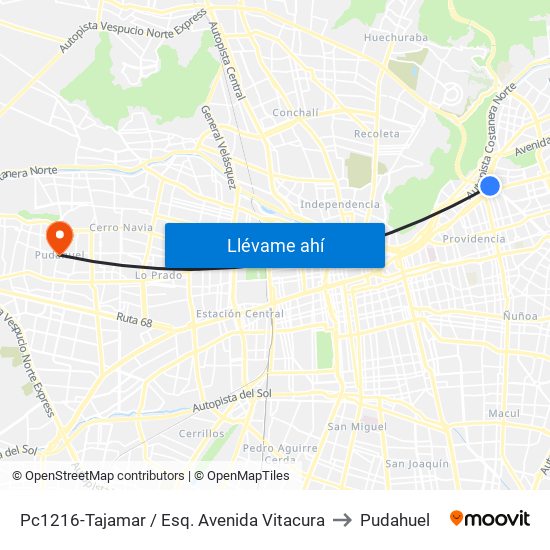 Pc1216-Tajamar / Esq. Avenida Vitacura to Pudahuel map