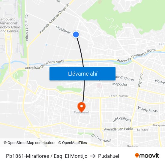 Pb1861-Miraflores / Esq. El Montijo to Pudahuel map