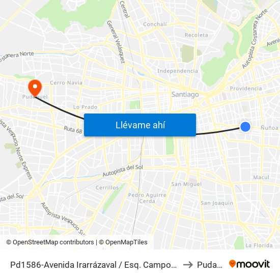 Pd1586-Avenida Irarrázaval / Esq. Campos De Deportes to Pudahuel map